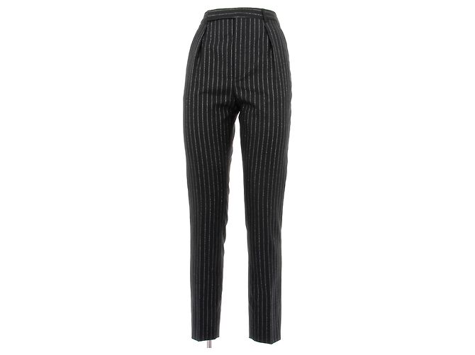 Saint Laurent Pantalón negro con rayas plateadas