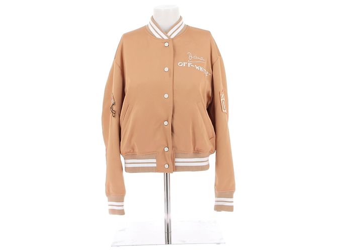 Off White Beige Satin Bomber Jacket