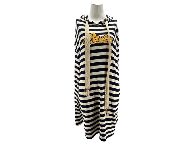 Loewe Robe à capuche rayée à logo Navy blue