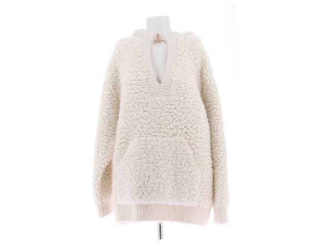 Céline Pull à capuche en laine alpaga blanche