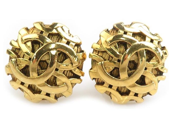 Chanel Coco Mark Metall Gold Clip Ohrringe Golden