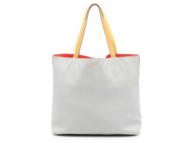 Hermès White Multicolor Swift Double Sens Wende-Tote 36 Weiß Aus weiß