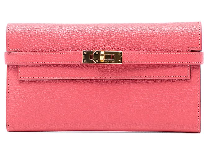 Portefeuille Longue Kelly en Chèvre Mysore Rose Hermès