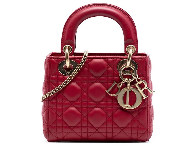 Dior Rote Mini-Lammleder Cannage Lady Dior Bordeaux