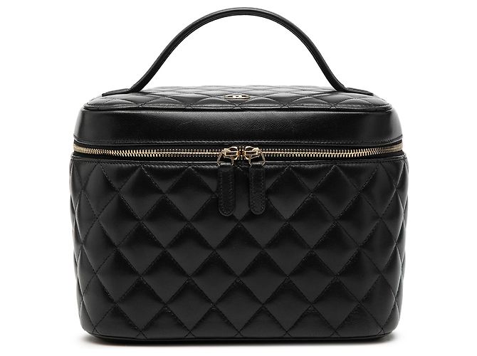 Bolso Vanity de Cuir de Cordero Acolchado Negro CC de Chanel