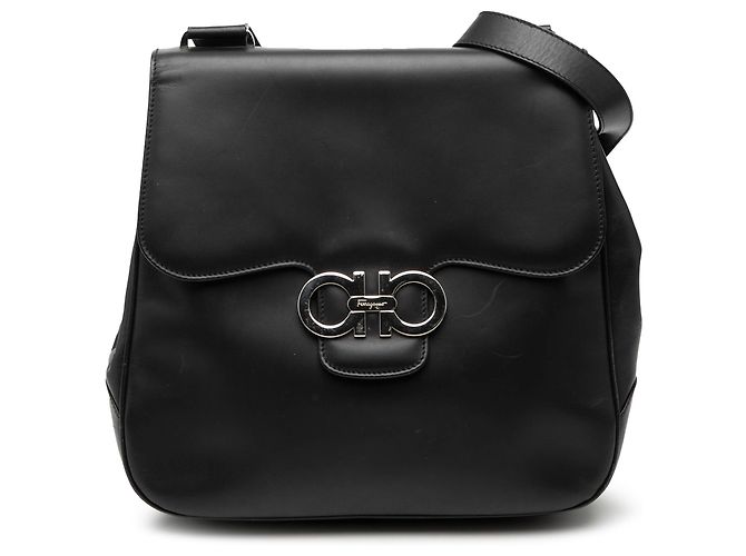 Salvatore Ferragamo Borsa a spalla doppia Gancini in pelle nera Ferragamo Nero