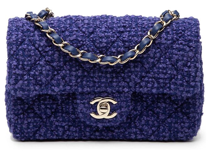 Chanel Blue Mini Rectangular Classic Tweed Single Flap