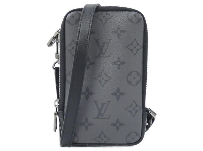 Louis Vuitton Monogram Eclipse Reverse Double Phone Handbag Pouch Black Grey