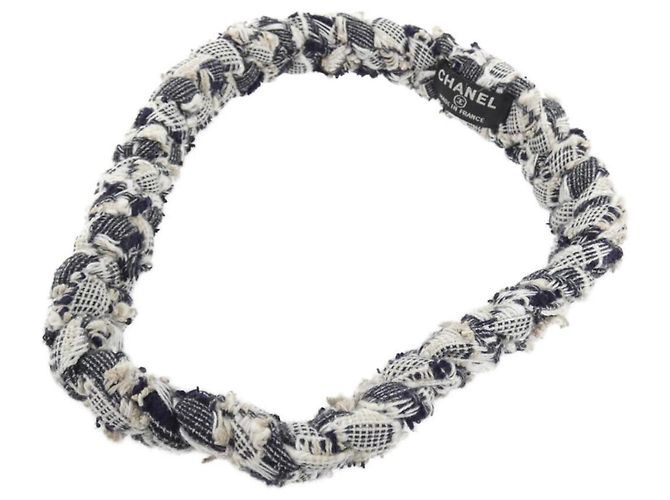 Fascia per capelli Chanel blu navy e bianco