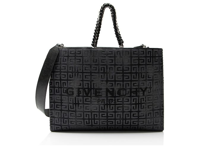 Givenchy 4G Embroidered Canvas Chain Medium G-Tote Black