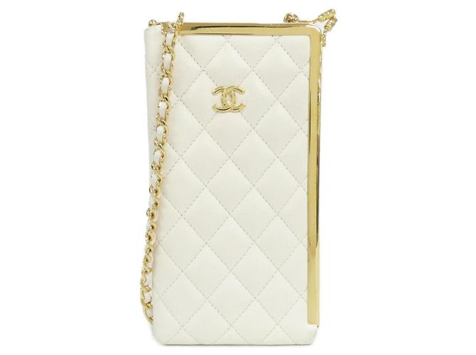 Chanel White Lamb Leather Phone Case