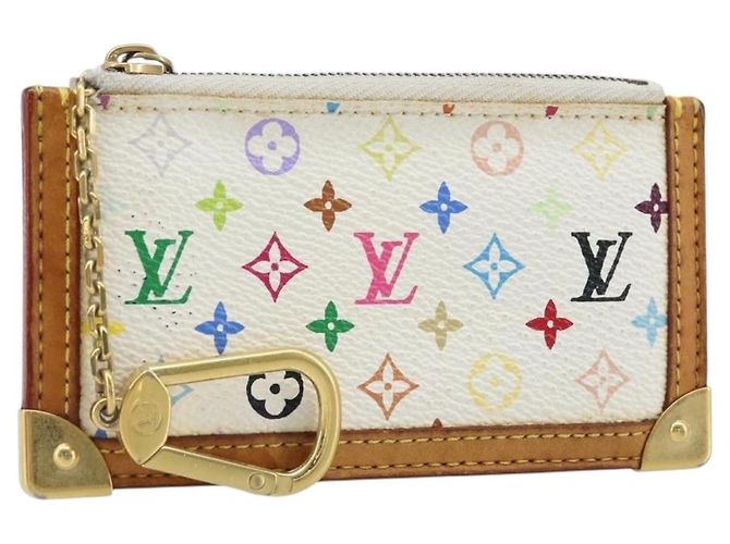 LOUIS VUITTON Monogram Multicolor Pochette Cles Purse White M92655 Auth LNZ175