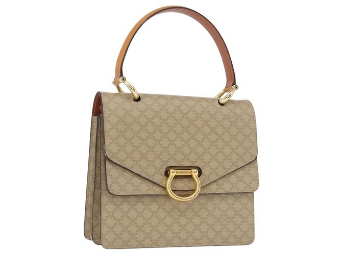 Céline Bolso de mano de lona Macadam CELINE PVC beige dorado Auth mr2012