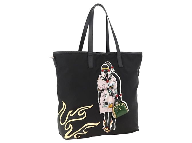 Prada Tote Bag aus schwarzem Nylon mit Silber Auth BA11146V