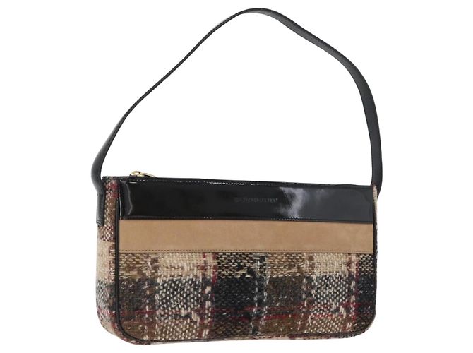 Borsa a spalla Burberry Nova Check in lana beige oro Auth 172950 D'oro