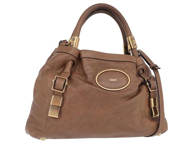Chloé Bolsa de mão Chloe Victoria em couro 2 em 1 marrom dourado Auth BA10608