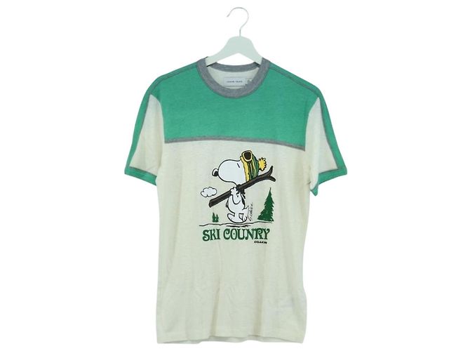 Coach Camiseta de manga corta Snoopy de algodón blanco Auth 166916M