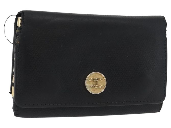 Estojo para chaves CHANEL em couro preto CC Auth 172555