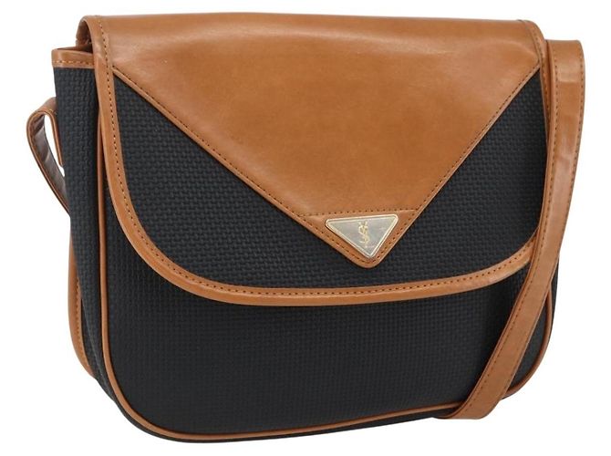 Borsa a Spalla SAINT LAURENT PVC Nero Oro Auth fm5208 D'oro