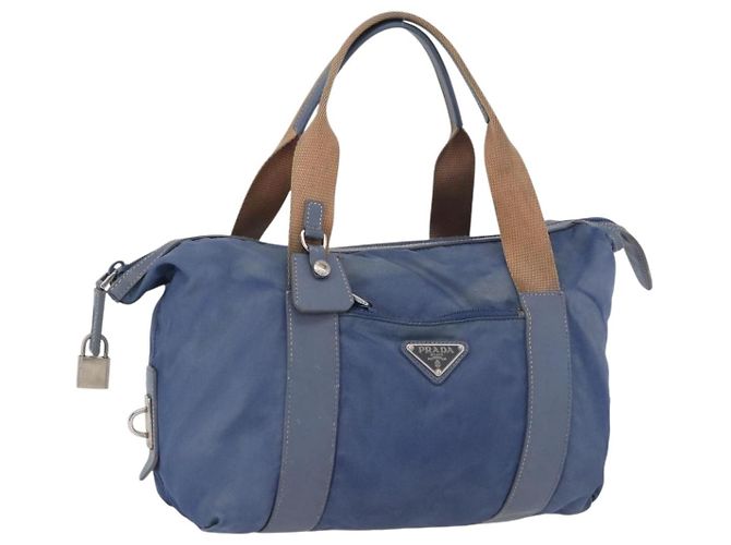 PRADA Sac à main en nylon bleu argent Auth mr2051 Argenté