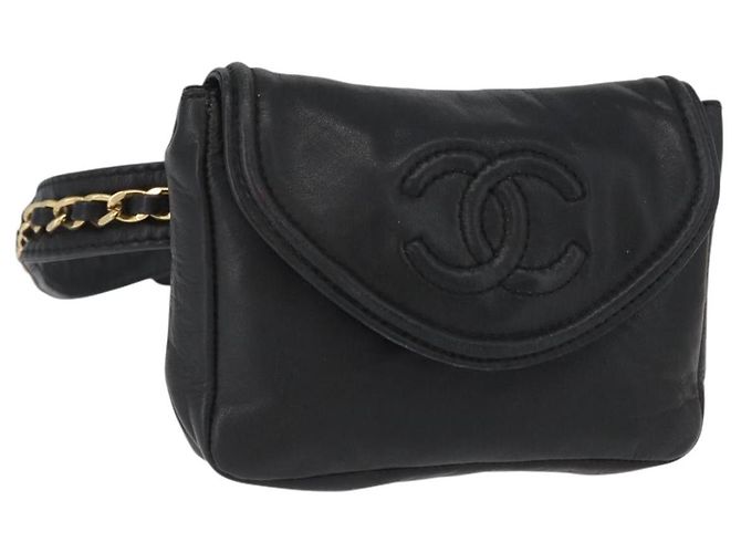 CHANEL COCO Gürteltasche Mark Chain Lammleder Schwarz Gold CC Auth BA11165 Golden