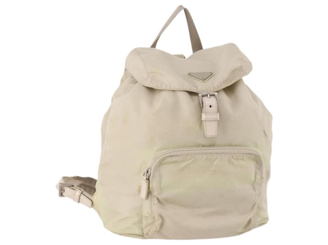 PRADA Backpack Nylon White Silver Auth bs33253 Silvery