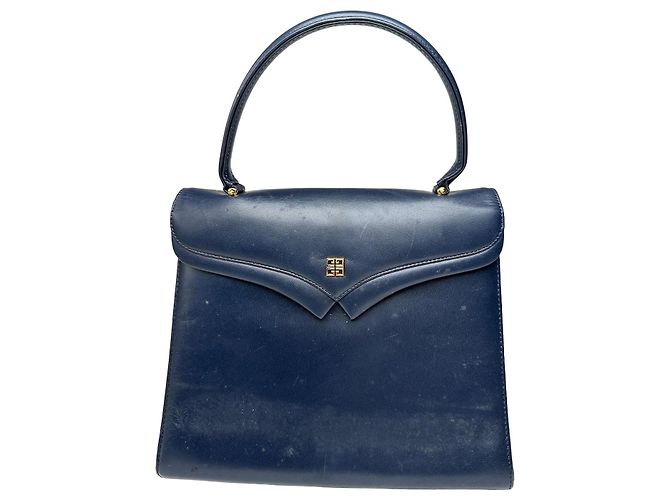 Sac à main en cuir vintage Givenchy bleu marine