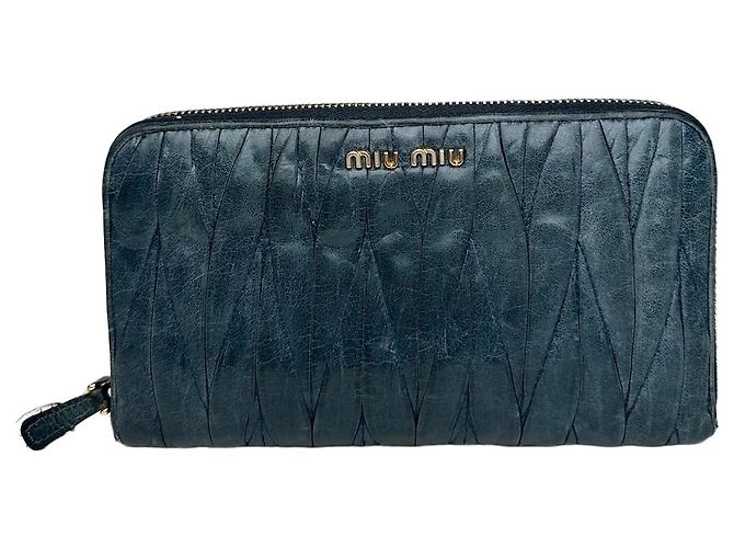 Vintage Miu Miu Leather Zippy Wallet Blue