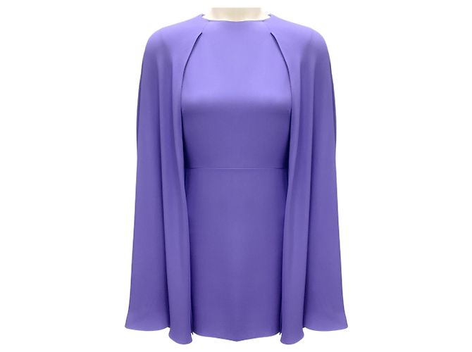 Valentino Garavani Vestido Mini de Seda Cady com Mangas de Capa Roxo Valentino