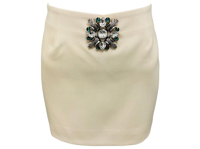 Autre Marque Saia mini de lã twill com cristais embellidos Area Bege