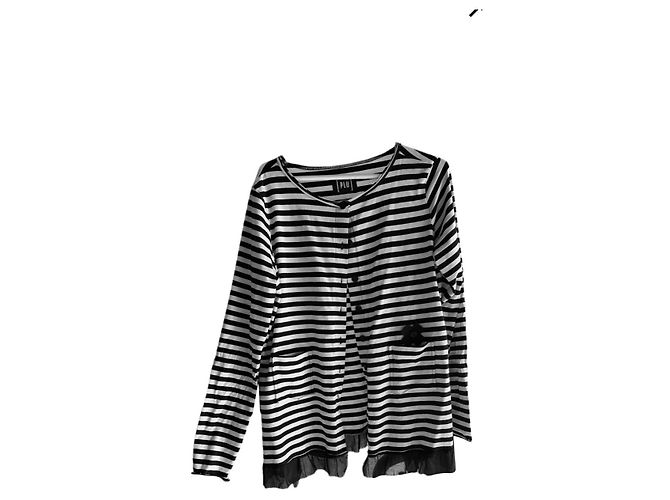 Autre Marque Cardigan a righe bianco e nero in cotone e viscosa M