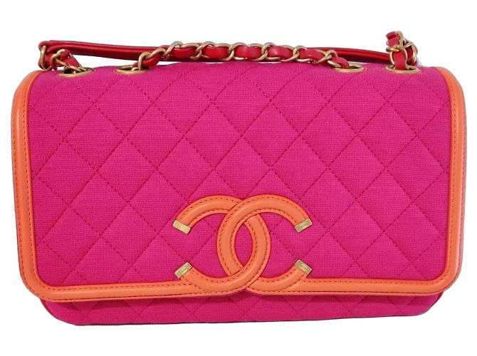 Borsa Chanel Flap Rosa Rosso Arancione Jersey Multicolore