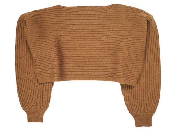 Autre Marque CLANE BOAT NECK SHORT KNIT TOPS Wool Nylon Knit Top Brown Camel