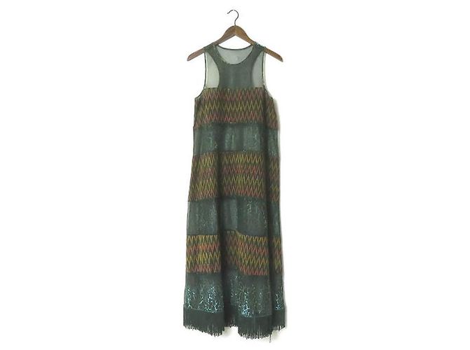 Autre Marque Vestido de algodão Mixed Media abacaxi Verde