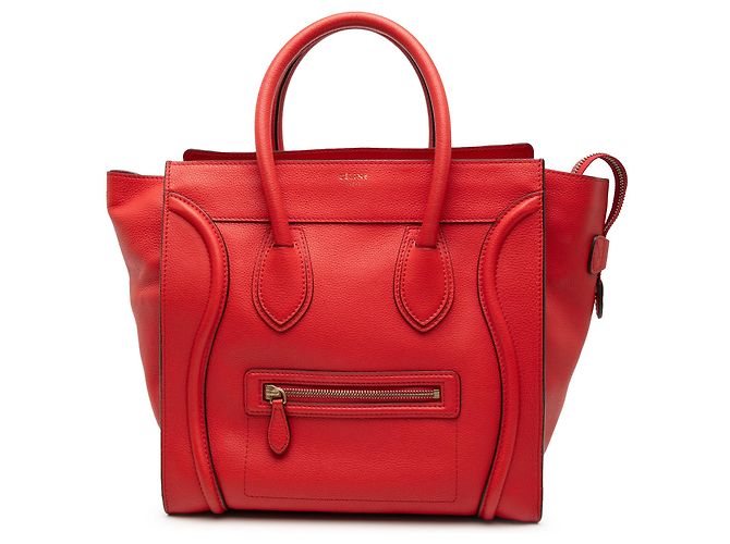 Céline Celine Mini Luggage Tote em couro de bezerro vermelho