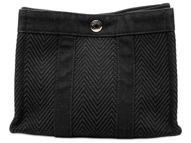 Pochete Fourre Tout em Lona Chevron Preta Hermès Preto