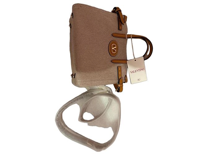 Bolsa Valentino em lona e couro Marrom Bege