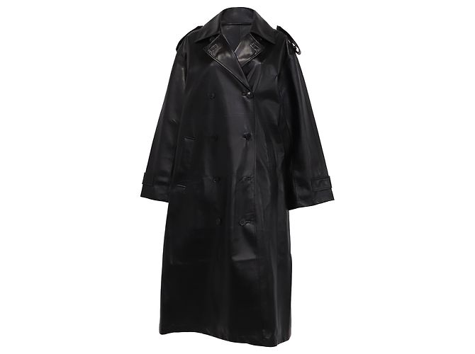 Dior Double-Breasted Coat in Black Lambskin Leather
