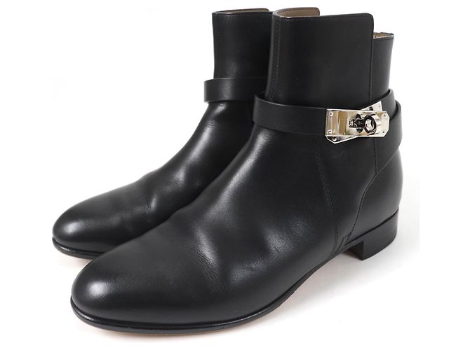 Botas de couro com fivela Kelly da Hermès Preto