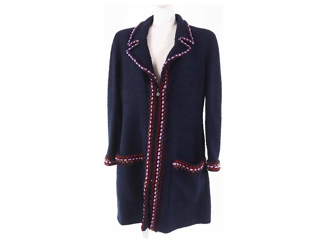 Timeless Chanel Multi-line Wool Coat Blue