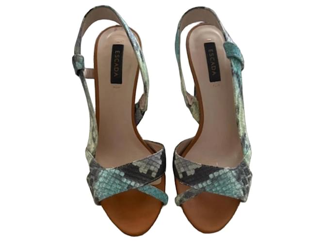 Escada Python Print Slingback Heels Green Grey Purple 