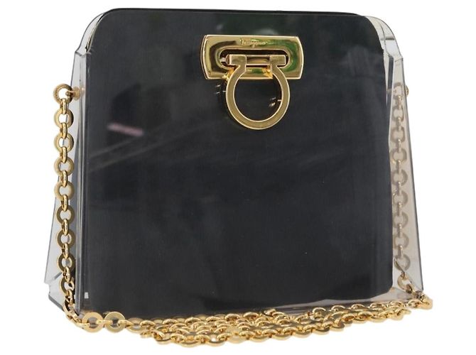 Borsa Gancini Chain di Salvatore Ferragamo in plastica 2way Trasparente Oro Auth LNZ028 D'oro