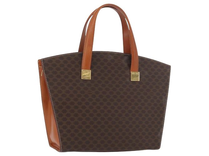 Céline Bolsa de mão em lona Macadam CELINE em couro PVC marrom e dourado Auth mr2058