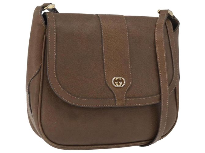 Gucci Sac à épaule en cuir marron doré Auth 172696
