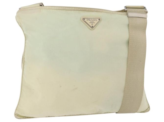 PRADA Shoulder Bag Nylon Ivory Silver Auth hk3516 Silvery Cream