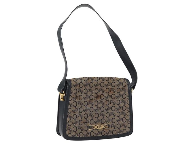 Céline Borsa a Spalla Celine C Sulky in Tela Blu Navy e Oro Auth gh1796 D'oro
