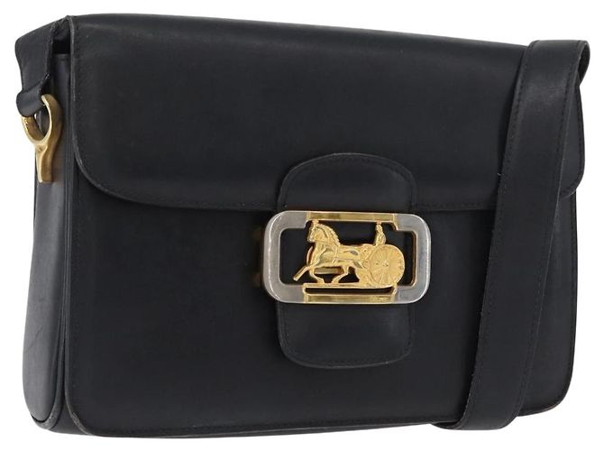 Borsa a Spalla CÉLINE Carrozza in Pelle Nera e Oro Auth ki6513 Nero D'oro