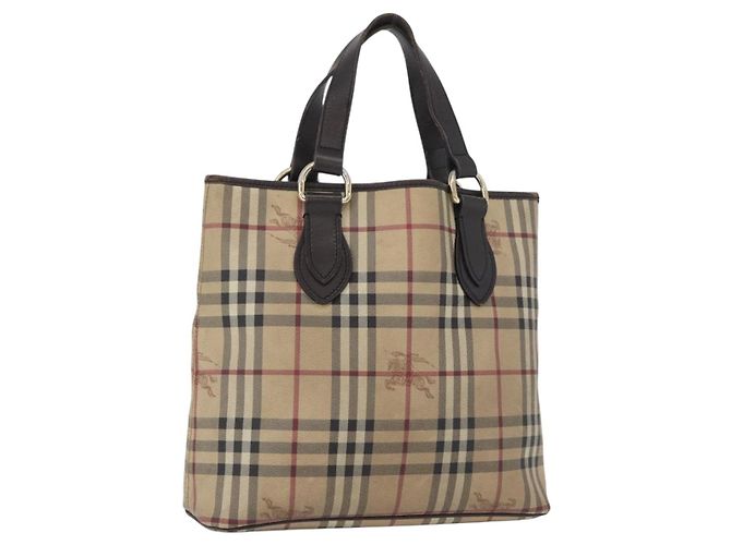 Bolsa de mão em PVC bege e dourado com estampa Nova Check da BURBERRY Auth 172725
