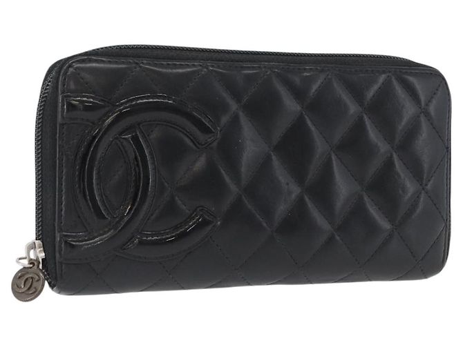 CHANEL Cartera Larga Cambon Piel de Ternera Negra CC Auth 173018 Negro