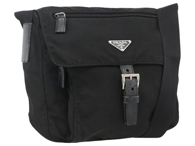PRADA Shoulder Bag Nylon Black Silver Auth 165117 Silvery